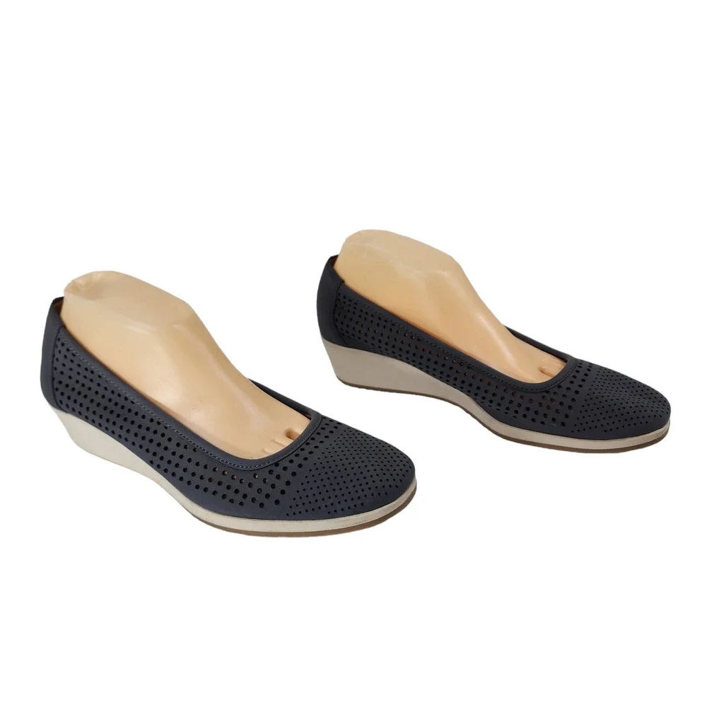 Naturalizer Becky Wedge Heels 9.5 Women Gray White N5 Comfort Shoe Perforated‎