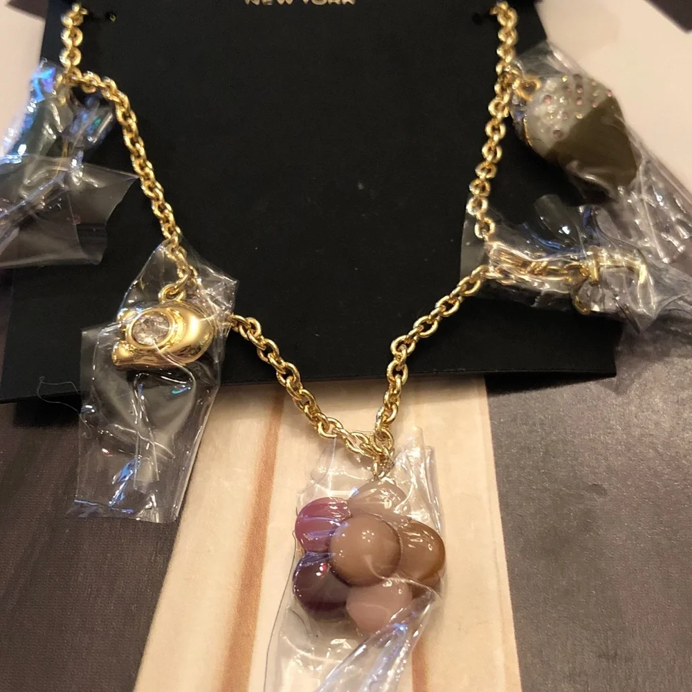 Authentic New on card COACH Gold-Tone Multi-Color Charm Necklace