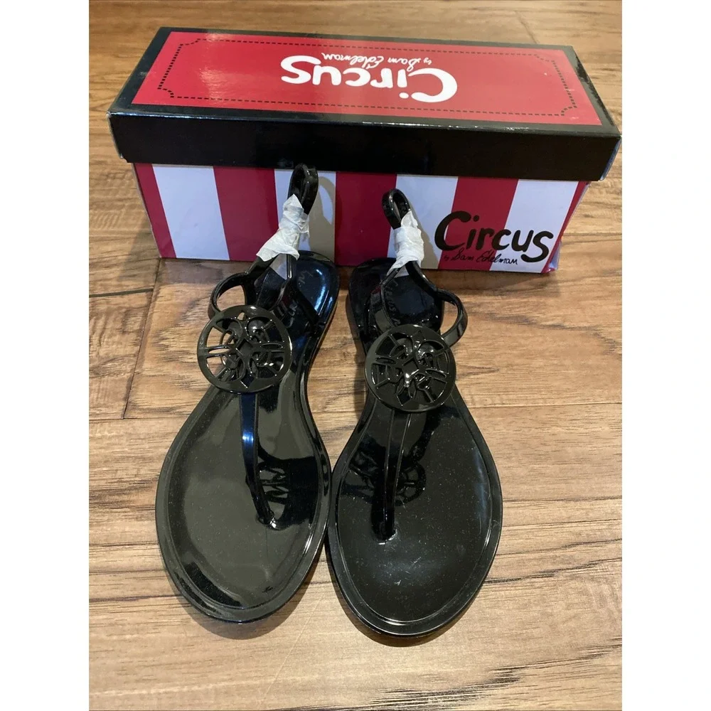 Circus by Sam Edelman Black Jelly Thong Sandals Womens Size 6M New in‎ Box