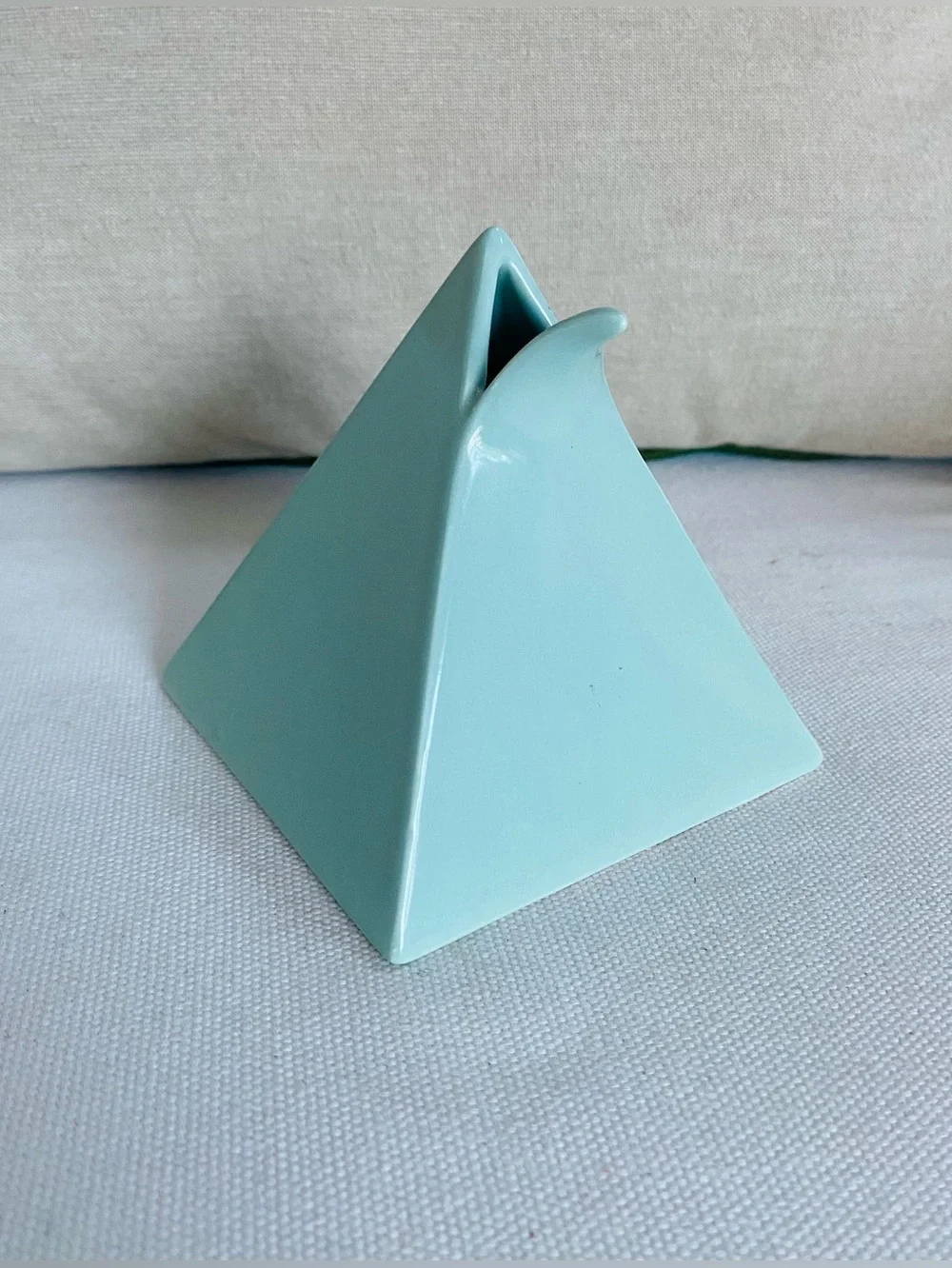VTG MIKASA Bud Vase by Helena Uglow Japan Aqua Blue Ceramic Triangle Pyramid