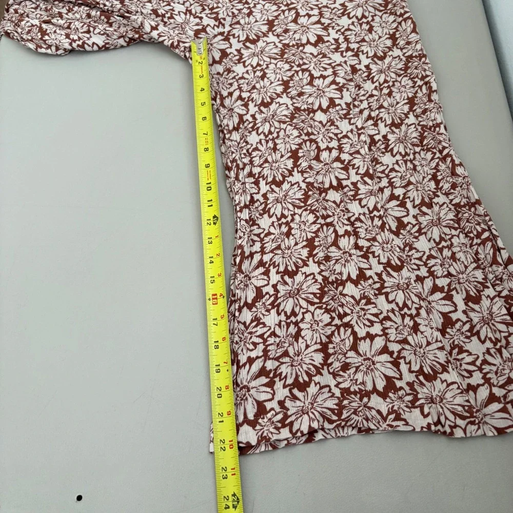 Becool Brown White Floral Wide Leg Pants‎ Womens Large High Rise Rayon Boho
