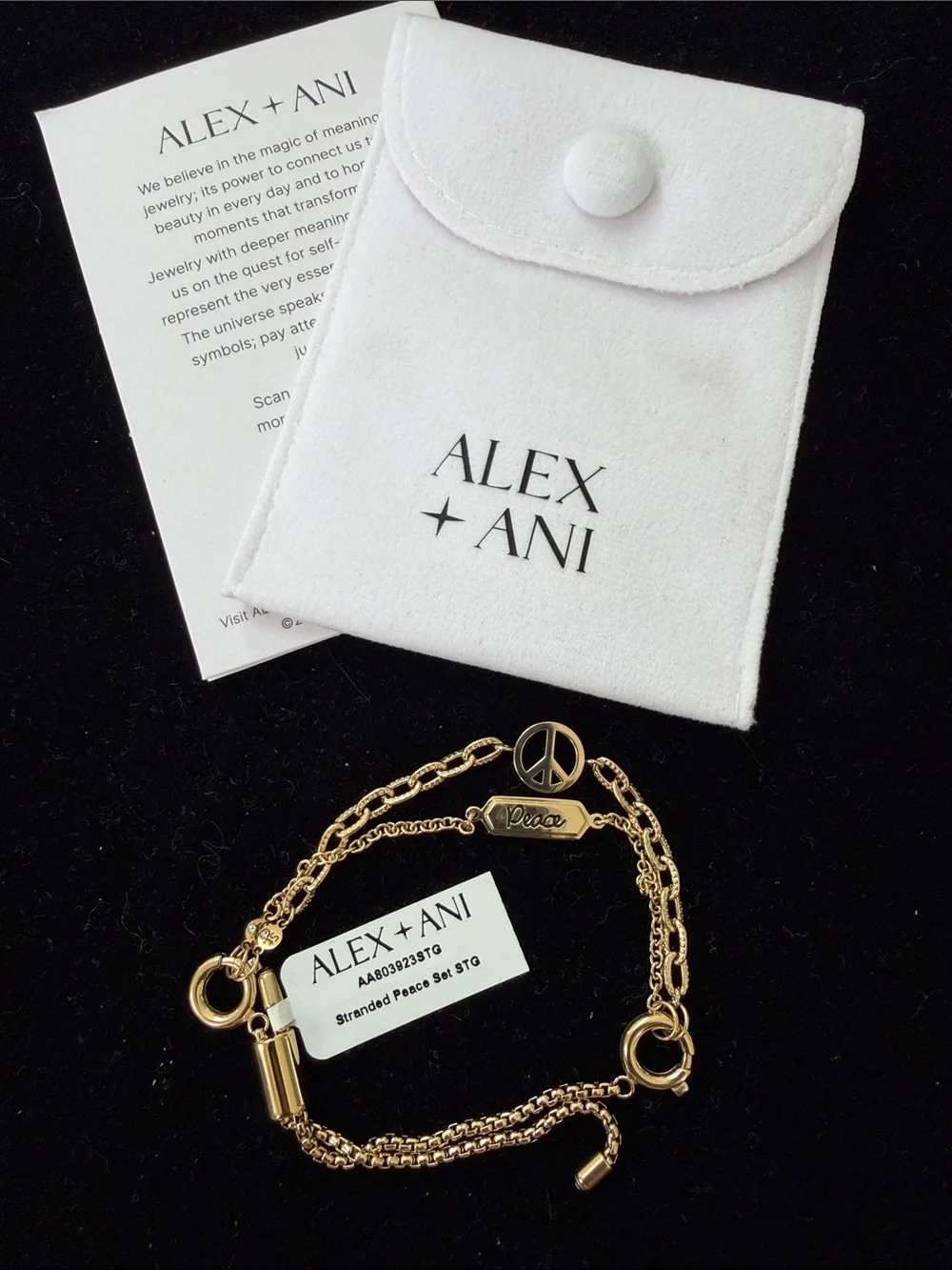Alex and Ani Gold Tone Peace Charm Adjustable Bracelet, NWT
