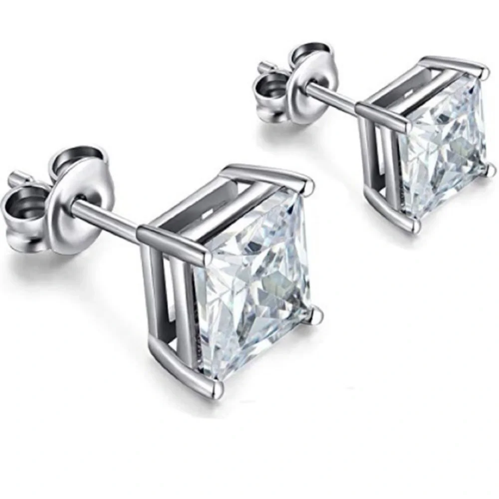 14k White Gold Princess Cut CZ Studs