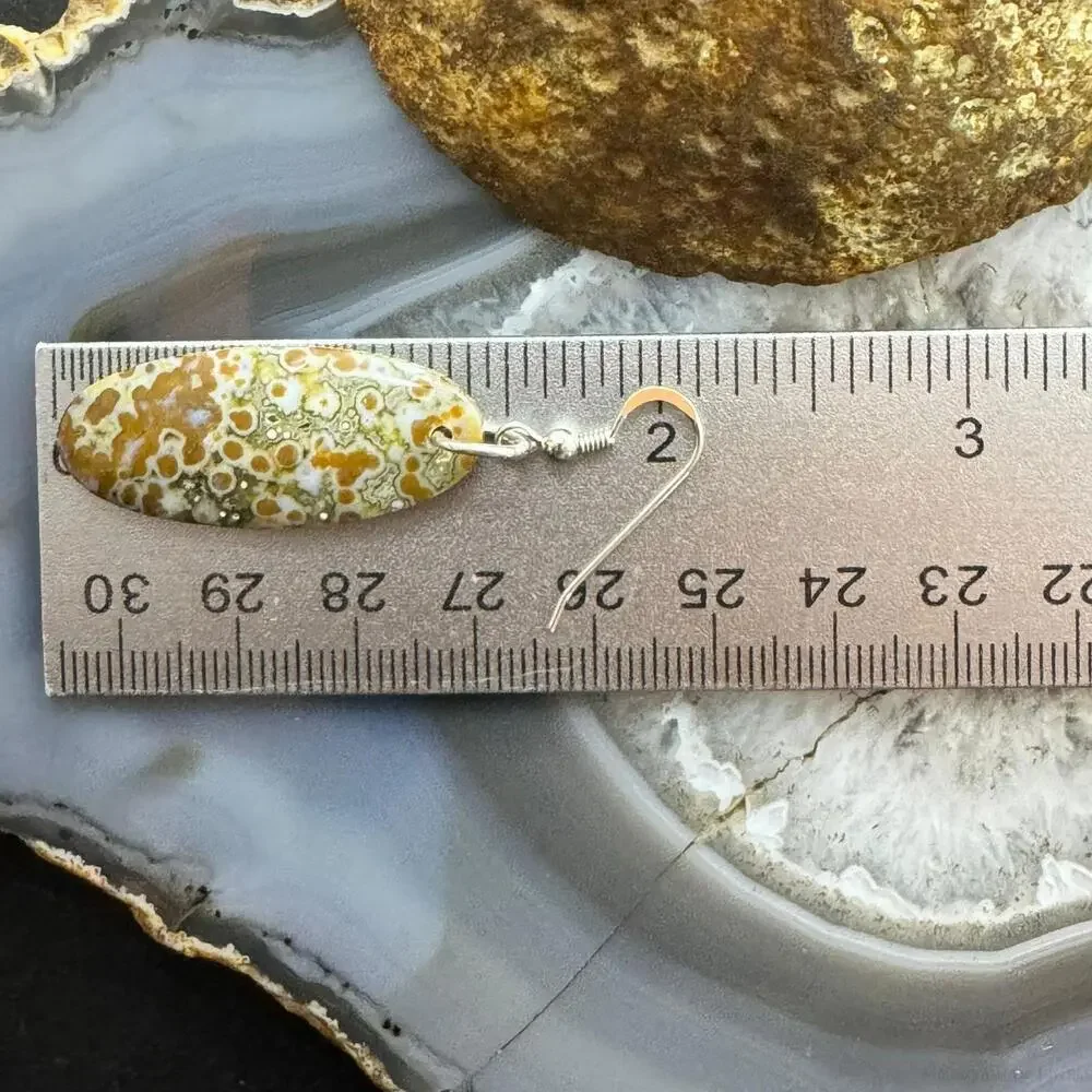 Sterling Silver Elongated Oval River Jasper Slab Dangle Earrings For Women #352