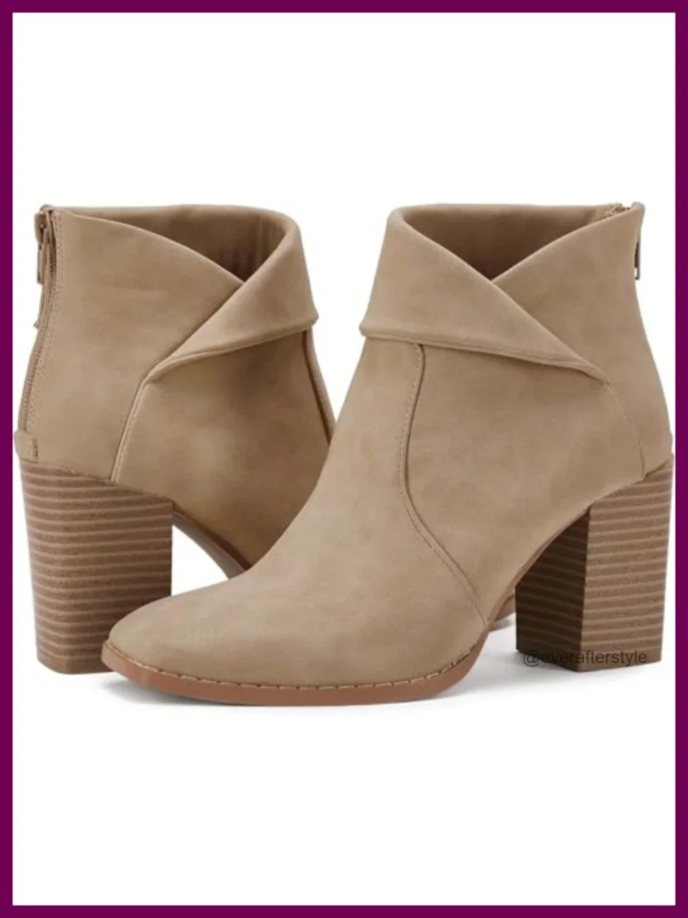Square Toe Ankle Boots High Chunky Stacked Heel Slip On Zipper Booties