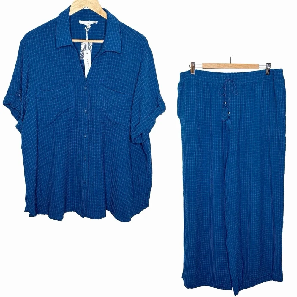 Jane and Delancey Matching Top Crop Pants Set Womens 2X Coastal Lagenlook Resort