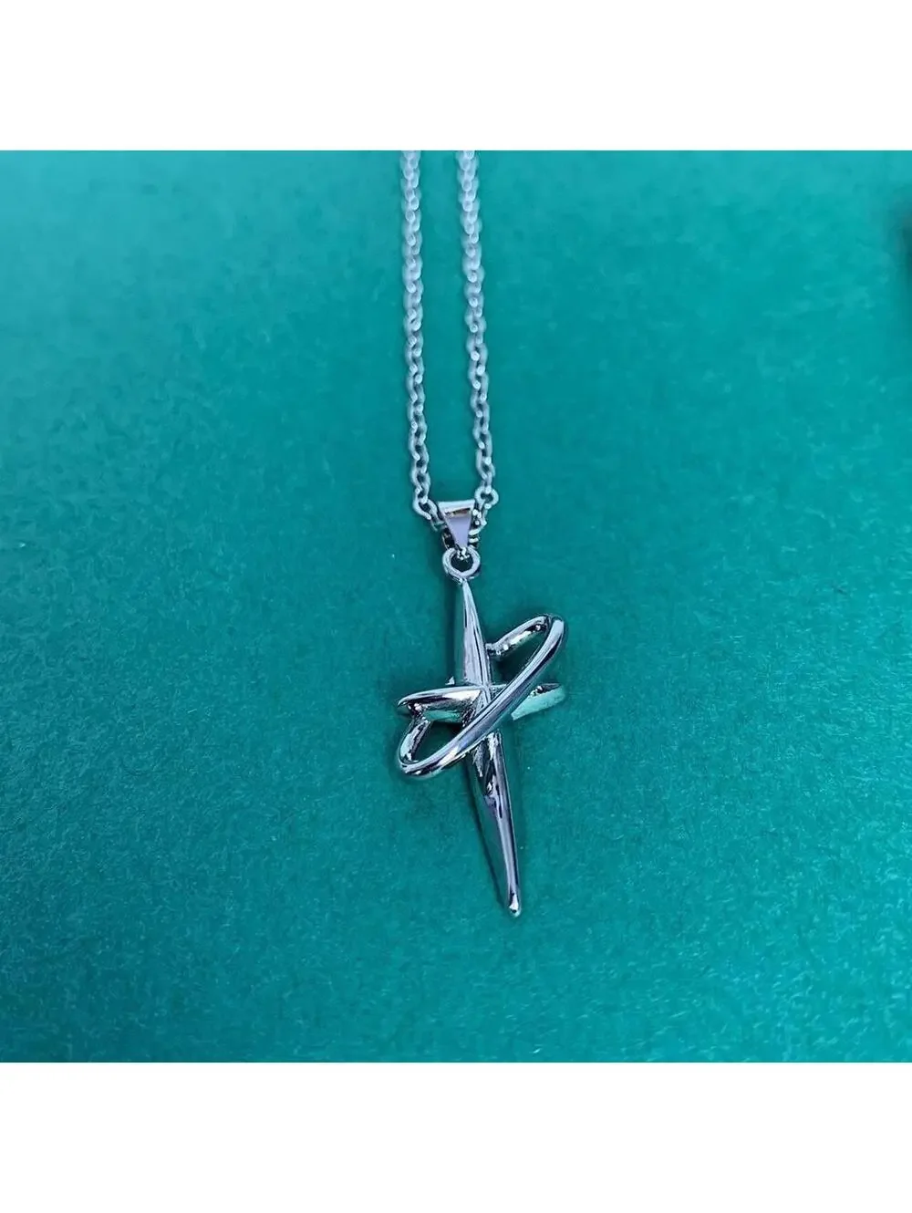 Cyber Y2K Silver Star Ring Style Necklace