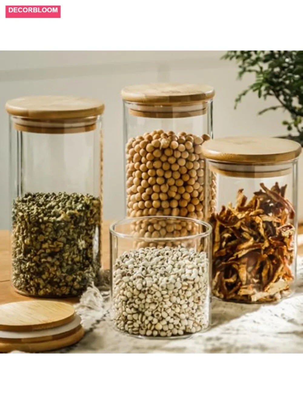 34oz Glass Food Storage Jars with Bamboo Lids Set of 8 Airtight Containers