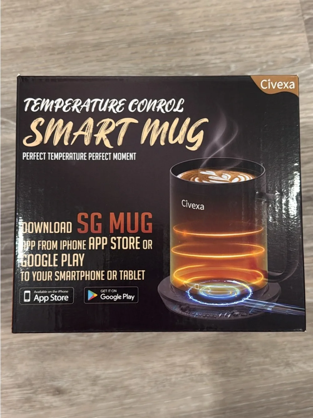 Civexa Temperature Control Smart Mug - Black, rechargeable self heating mug, new