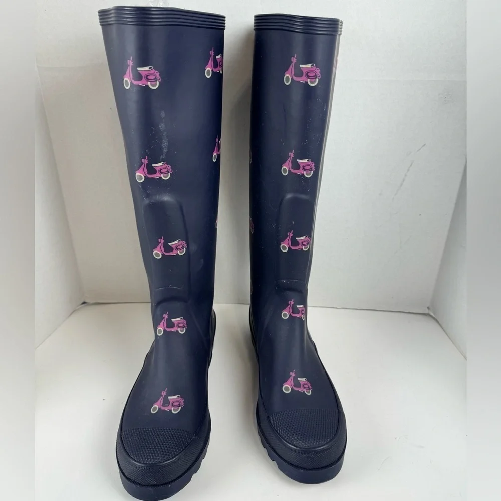 J. Crew Vintage Wellies Blue Rubber Rain Boots Vespa Print