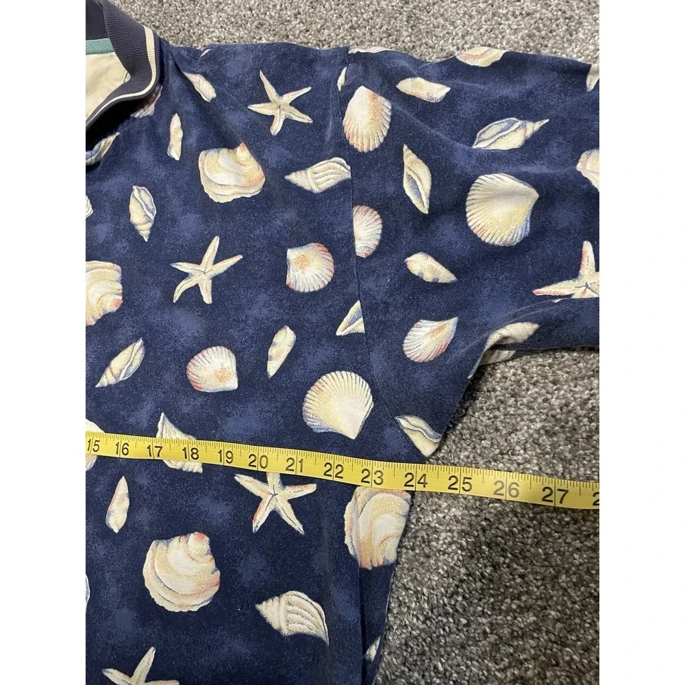Vintage Chaps Ralph Lauren Mens‎ Polo XL Island Beach Seashell AOP Navy Blue