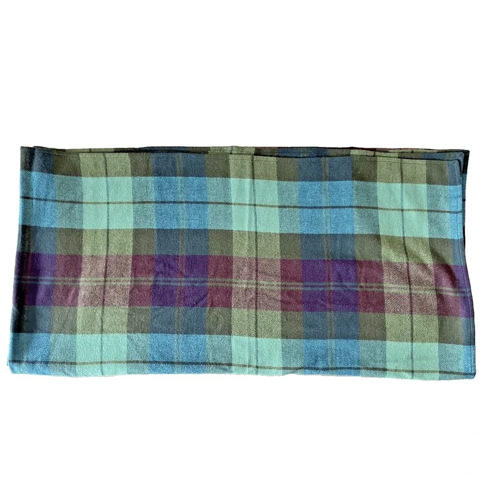 Vtg Ralph Lauren Rutherford Park QUEEN Blanket 100% Wool Plaid Green Blue Purple