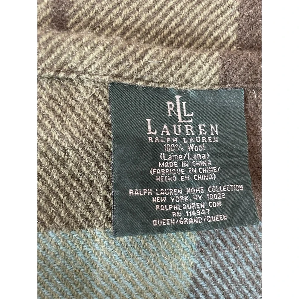 Vtg Ralph Lauren Rutherford Park QUEEN Blanket 100% Wool Plaid Green Blue Purple