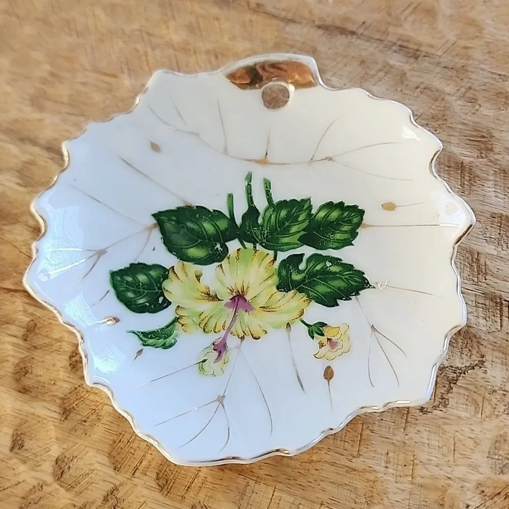 Vintage Small china Leaf Shaped Trinket Tray or Wall Decor Coquette