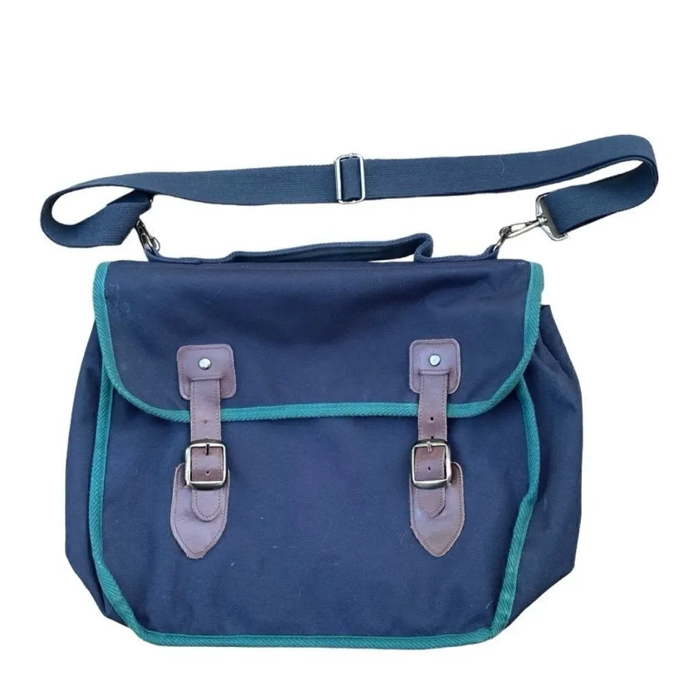 Vintage Lands’ End Messenger Bag Navy Green