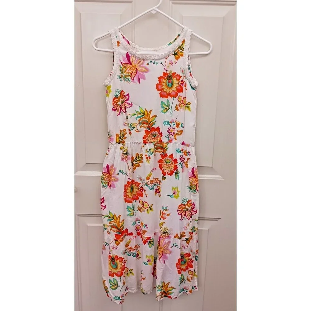 Girls Gap Size 12 Summer Floral Lined Tank Dress‎ White