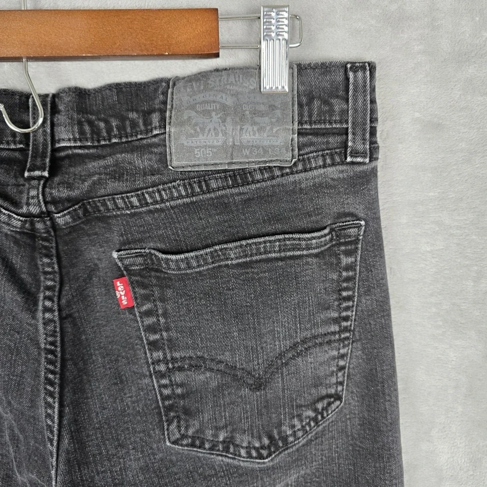 Levis 505 Regular Fit Jeans‎ Mens 33x32 Washed Black Straight Leg Denim Pants