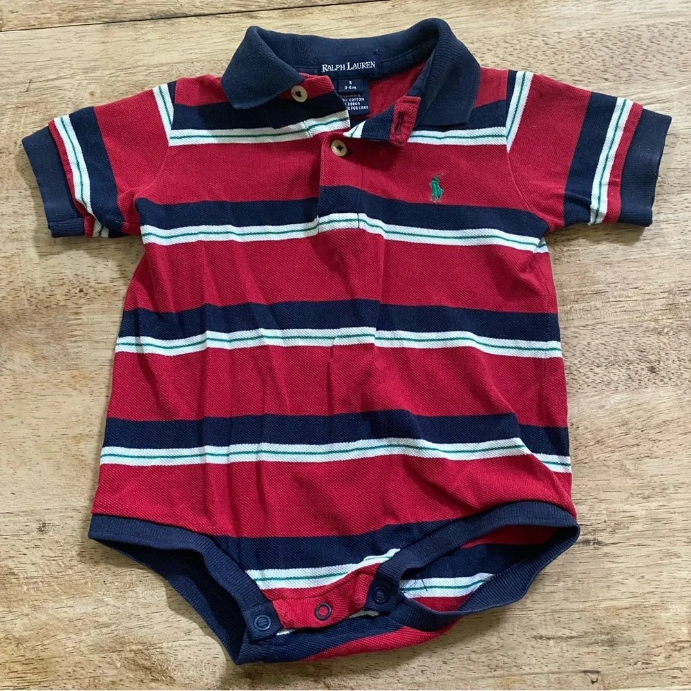 Vintage Polo Ralph Lauren Infant‎ Sz S (3-6m) Striped Cotton Mesh Polo Bodysuit