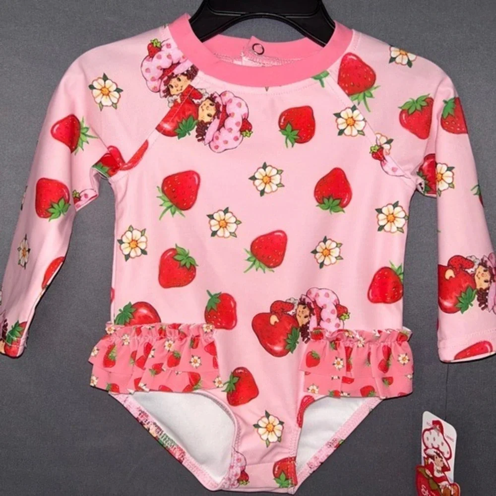 Strawberry Shortcake Swimsuit Girls Pink Rash Guard One Piece UPF 50+ NWT 6-9M