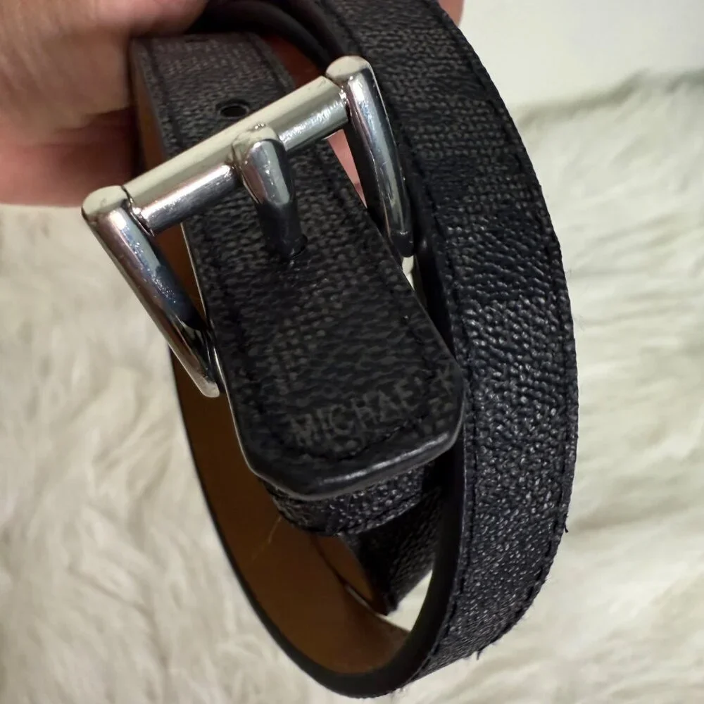 MICHAEL KORS Black Womens Mk Signature Logo Monogram Belt Medium Casual Wear