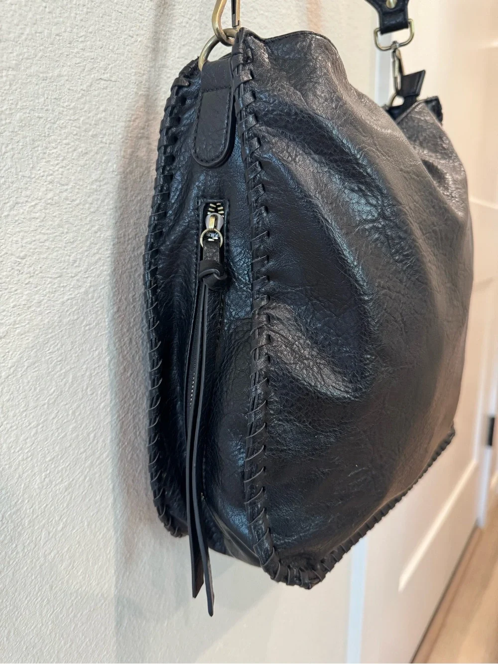 Antik Kraft Black Hobo Shoulder Bag with Floral Strap