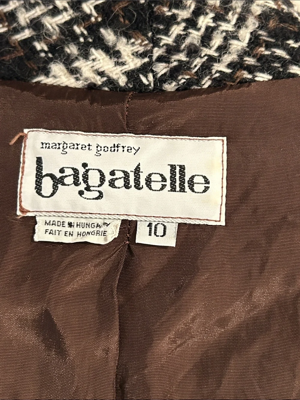 Vintage Margaret Godfrey Bagatelle Black Brown White Tweed Blazer Size 10