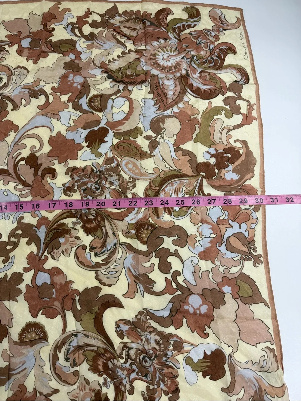 Vintage Oscar de la Renta 100% Silk Scarf Baroque Floral 30x30 Made Japan