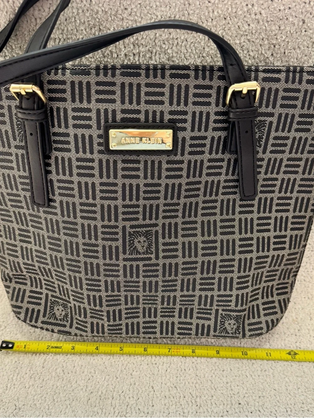 Anne Klein Navy Blue Patterned Shoulder Bag with Gold Accent