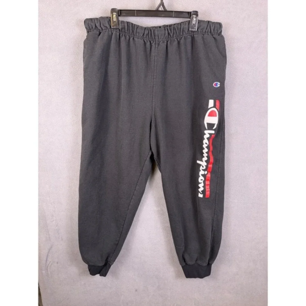 Champion‎ Joggers Men 3XL Adult Black Pants Spell out Logo Sweatpants Fleece