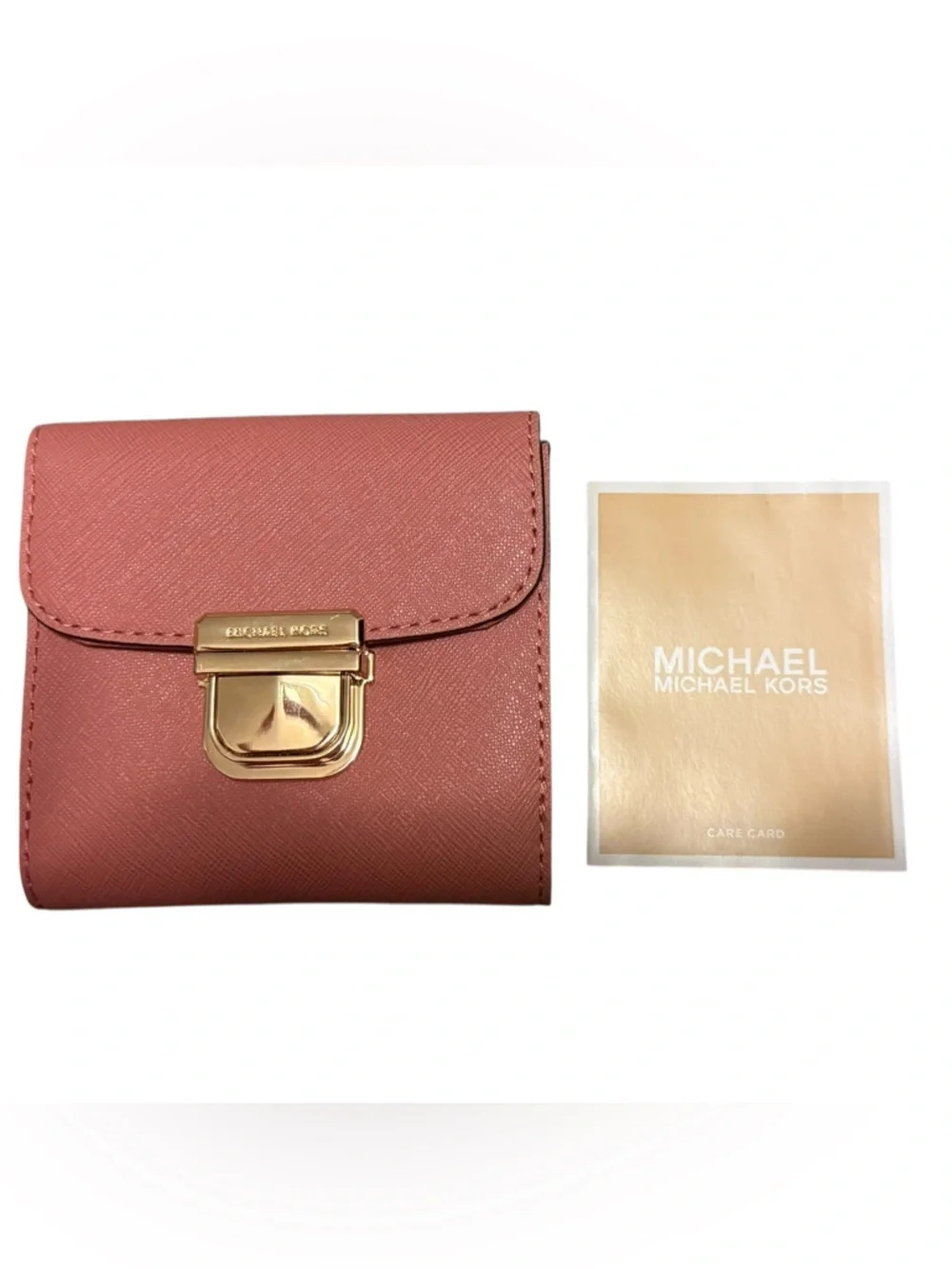 Michael Kors Rose-Pink Saffiano Leather Mini Wallet with Gold Hardware