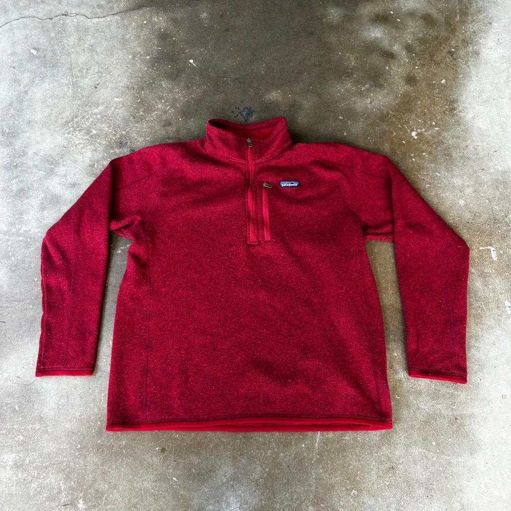 Patagonia Better Sweater Pullover Mens L Red Excellent 1/4 Zip Fleece 25523