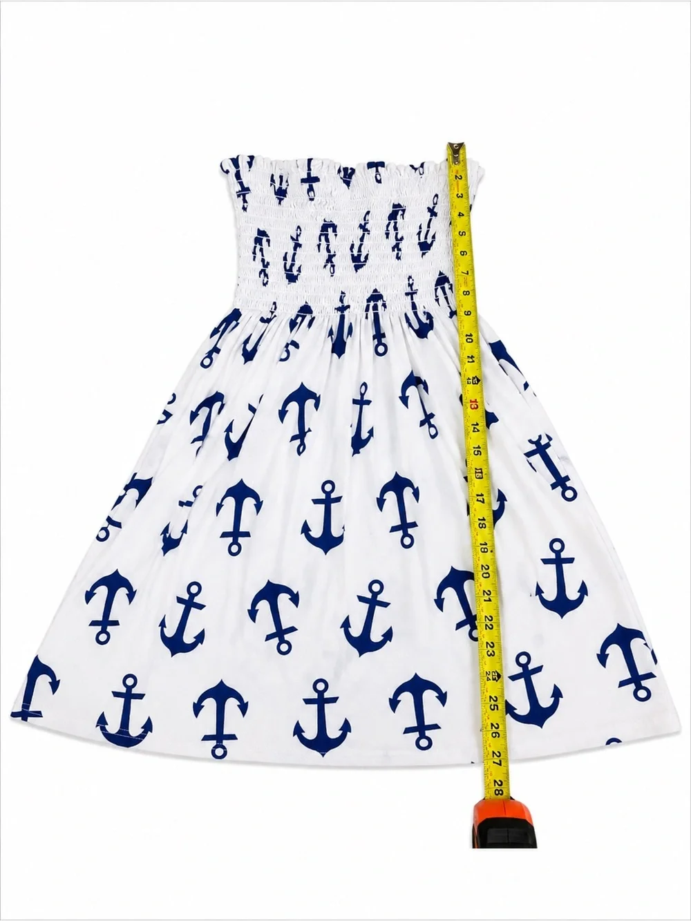 Strapless Smocked Anchor Print Cover-Up Dress | White & Blue | Size M