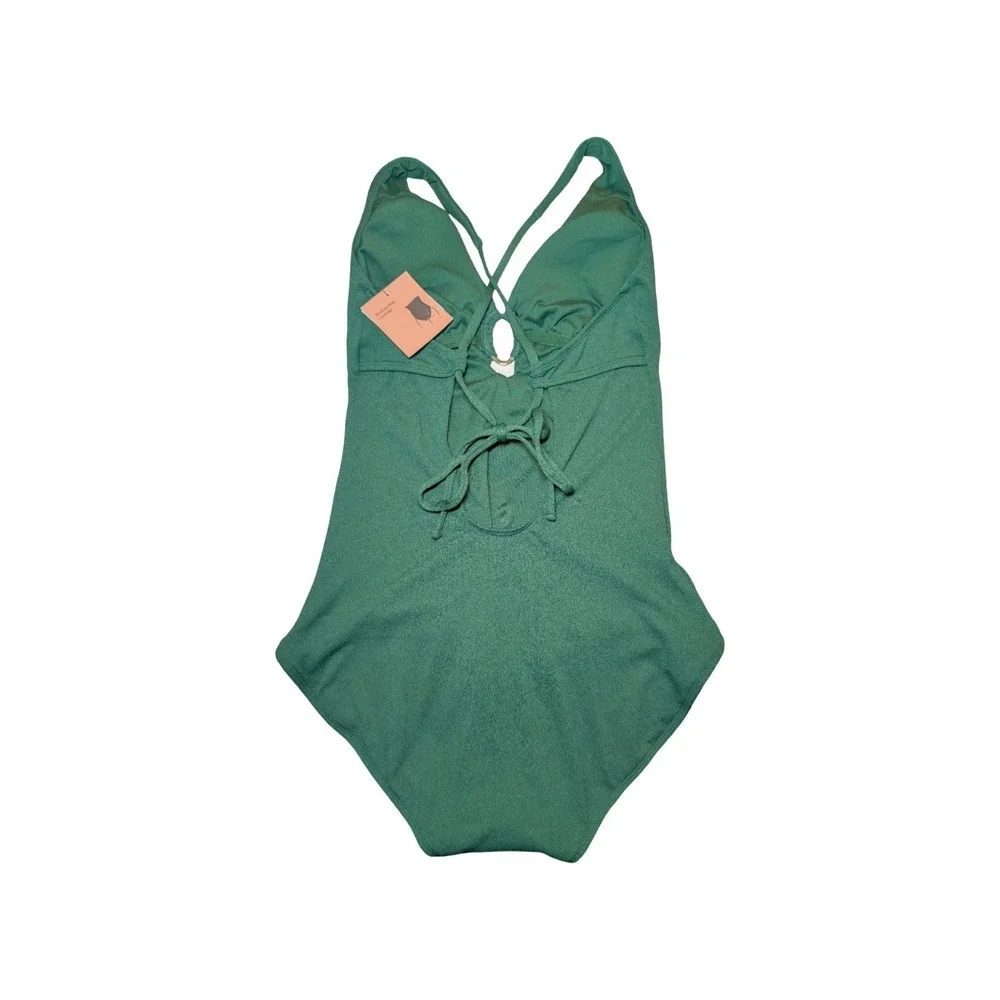 ⭐D1 Shade & Shore Crepe Ring-Front Plunge One Piece Swimsuit Green - XL