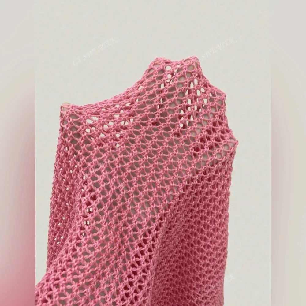 Women's Pink Crochet Swim Coverup Mini Dress
