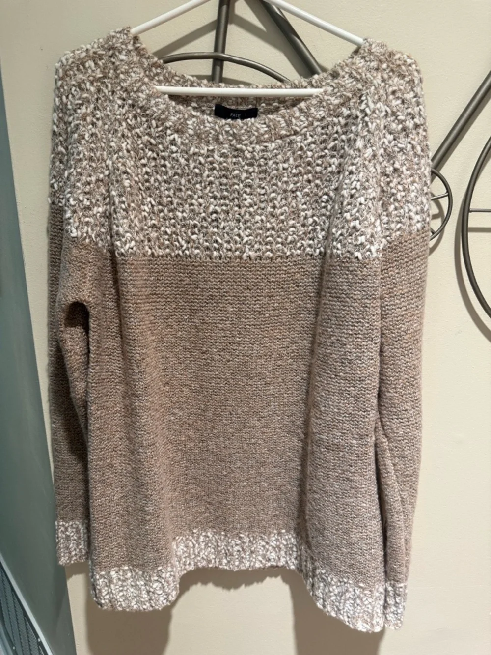Fate Stitch Fix Cozy Two-Tone Textured Clairina Beige Knit Sweater Size XL NWT