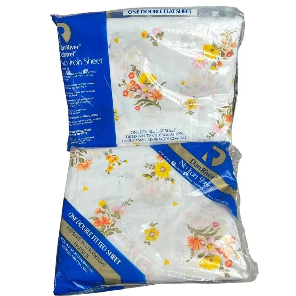 Dan River Sheet Set for Double Bed Orange Floral Fitted and Flat Sheet NWT Vtg