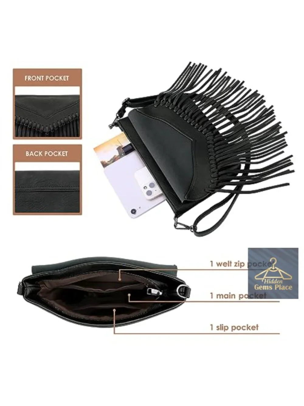 PU Leather Hobo Fringe Crossbody Tassel Purse Envelope Handbag