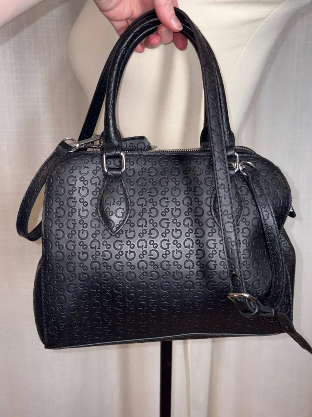 Guess Los Angeles Black Logo-Embossed Satchel