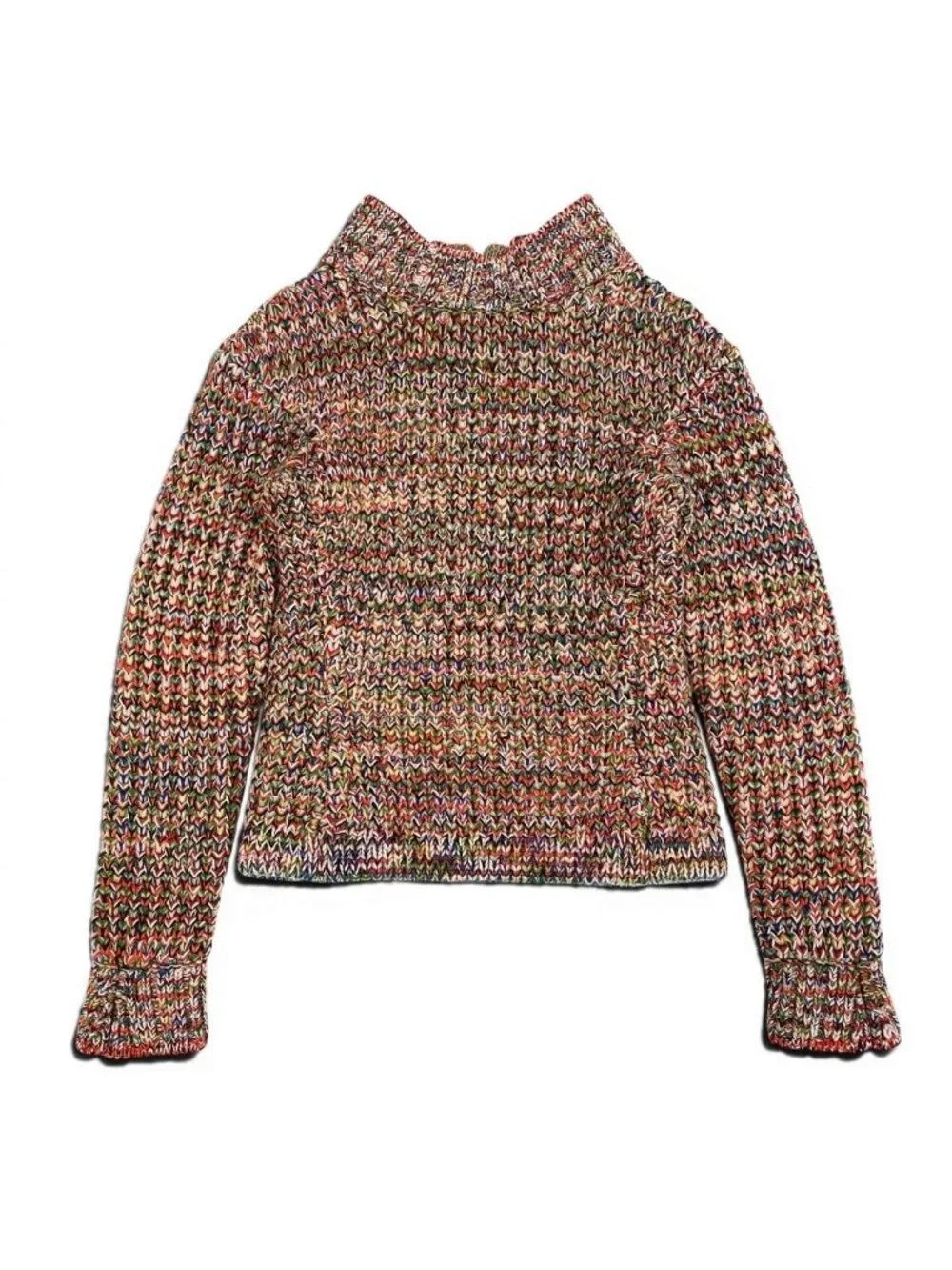 Chanel Middle Gauge Mixed Knit Sweater High Neck 34 Multicolor Wool