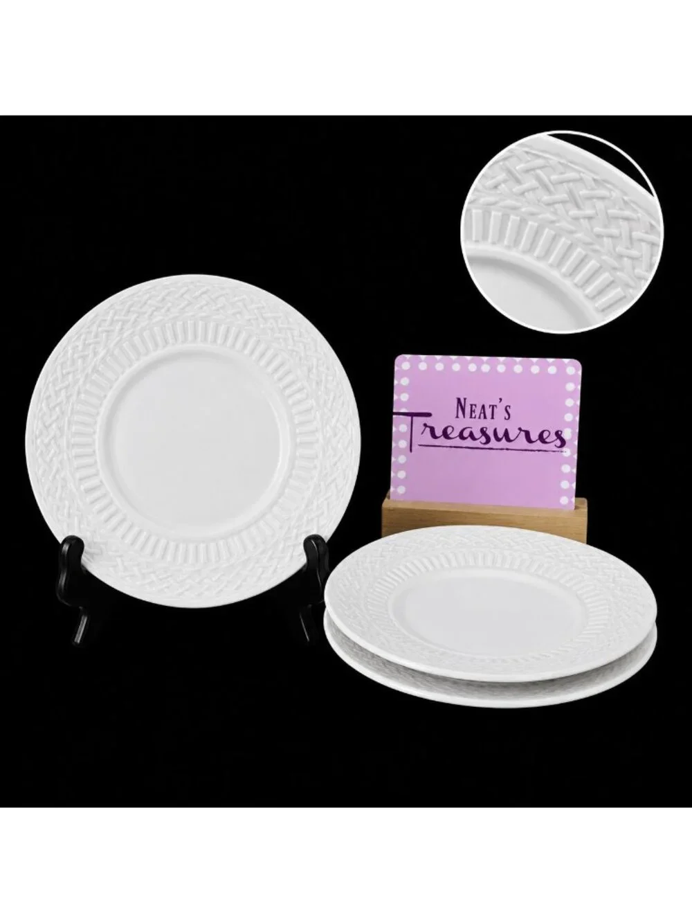 Livingquarters LIQ10 White Embossed Basketweave Lines Round 6.25