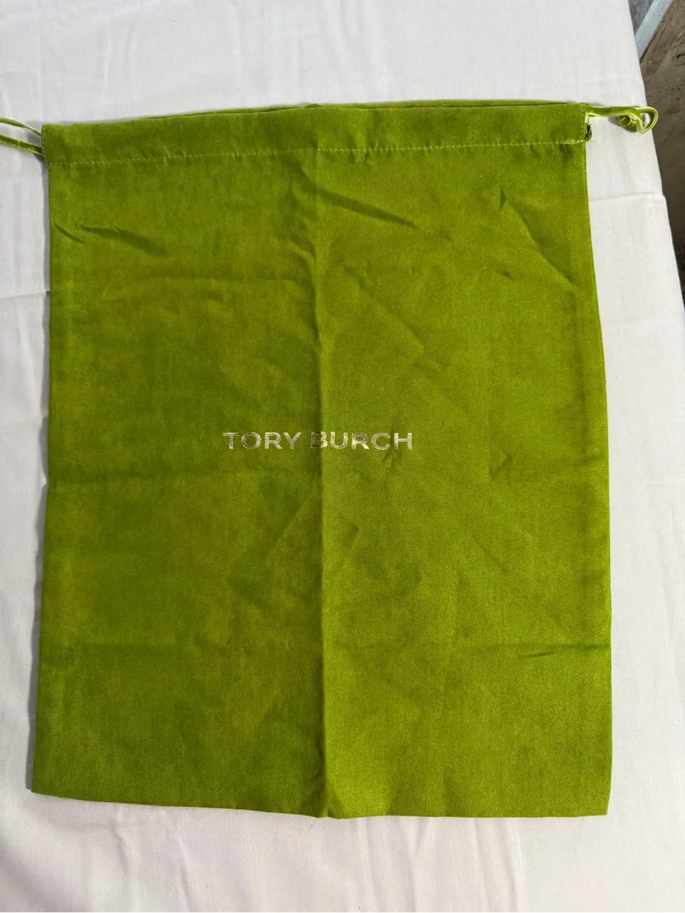 Tory Burch Bright Lime Green Velvet Drawstring Bag