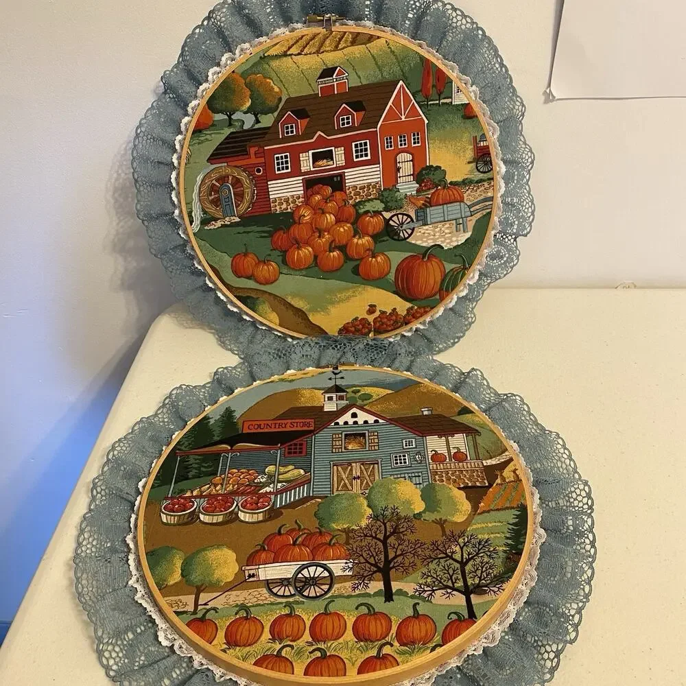 Vintage Country Store Wall Art Farmhouse Fall Season Autumn Halloween Hoop 10”