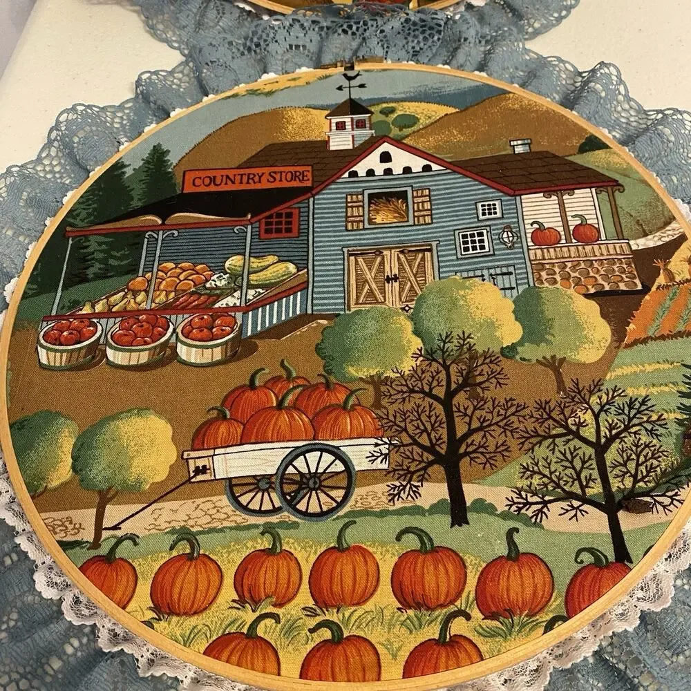 Vintage Country Store Wall Art Farmhouse Fall Season Autumn Halloween Hoop 10”