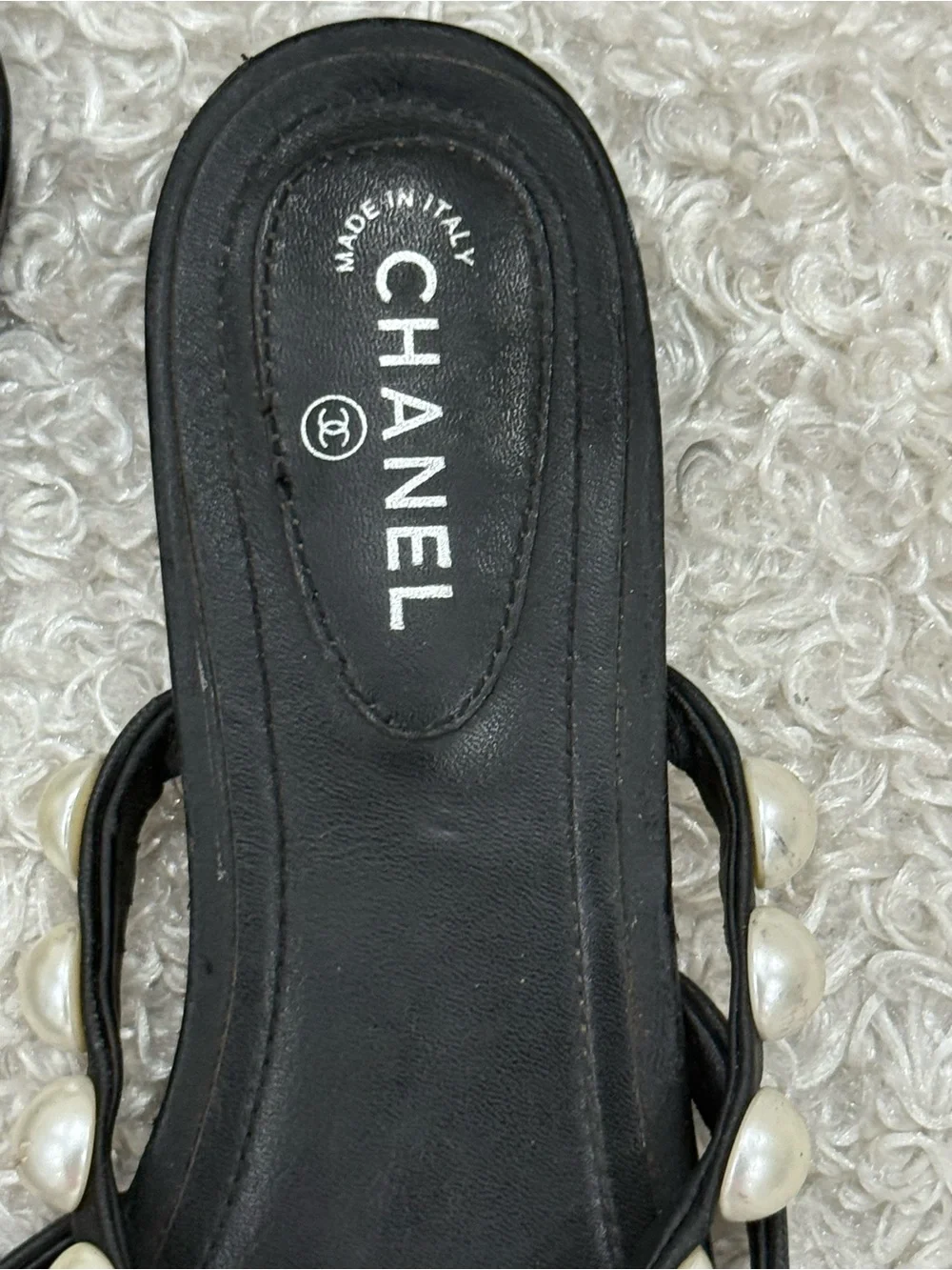 CHANEL Black Pearl Sandals Size 39C