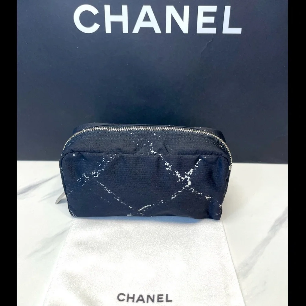 CHANEL Zipper Pouch! Traveline Nylon Print!
