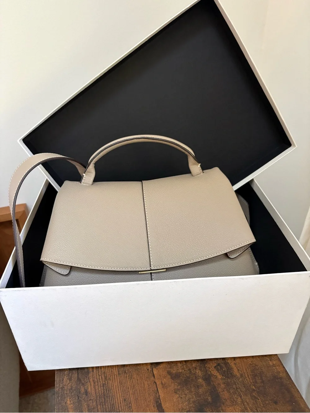 Polene Mokki Taupe Leather Top-Handle Satchel
