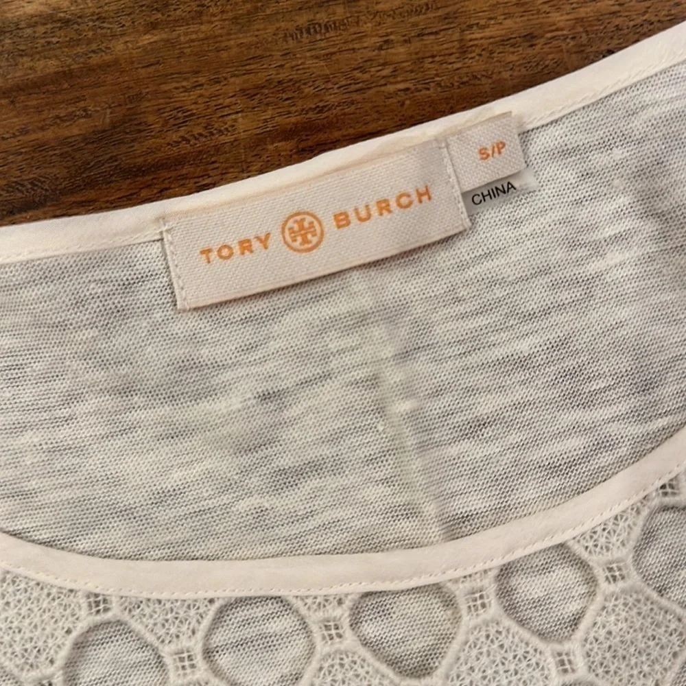 Tory Burch linen blend lace top Cream Small