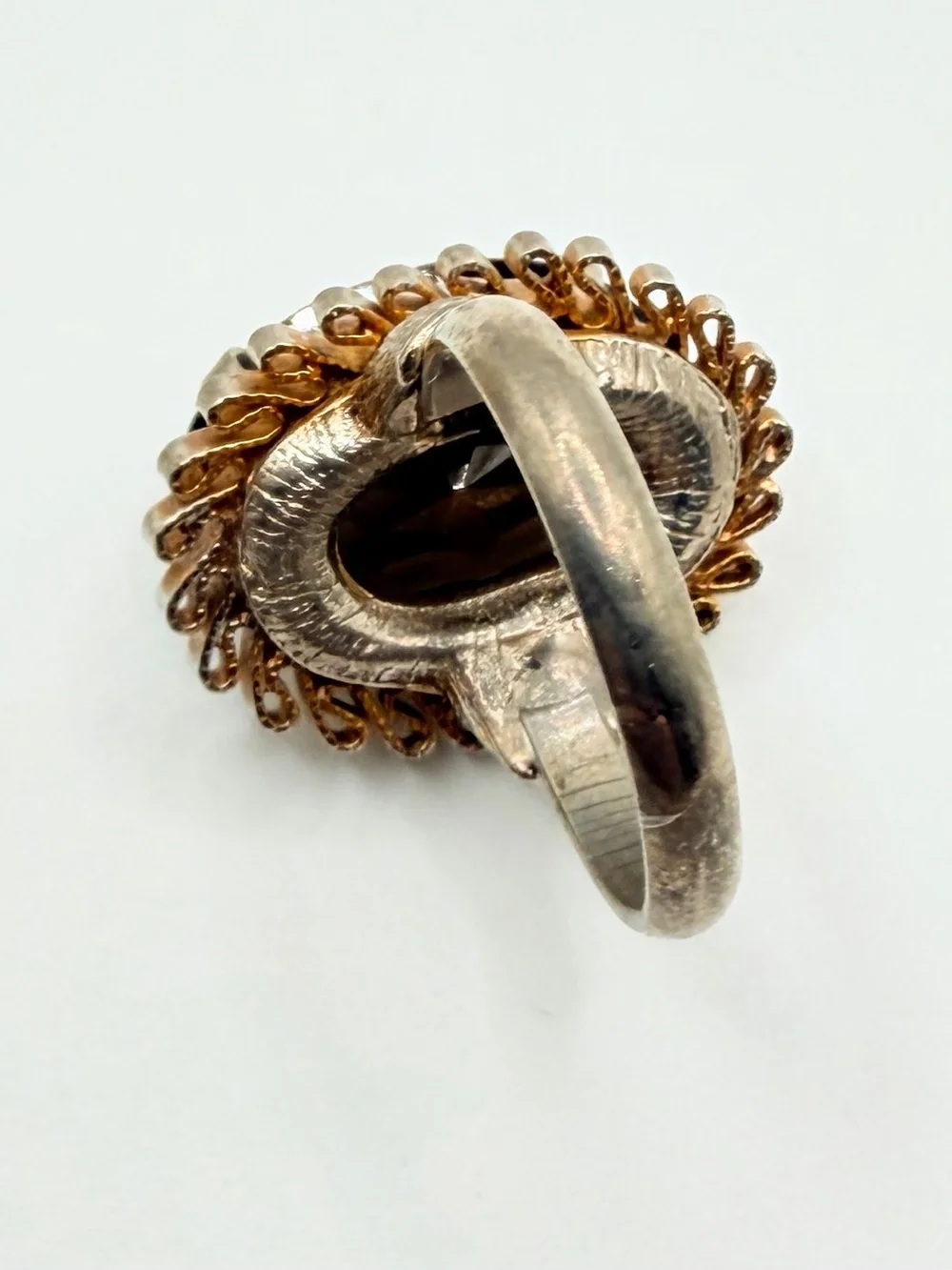 Vintage 1960s gold-tone adjustable smokey quartz cocktail ring