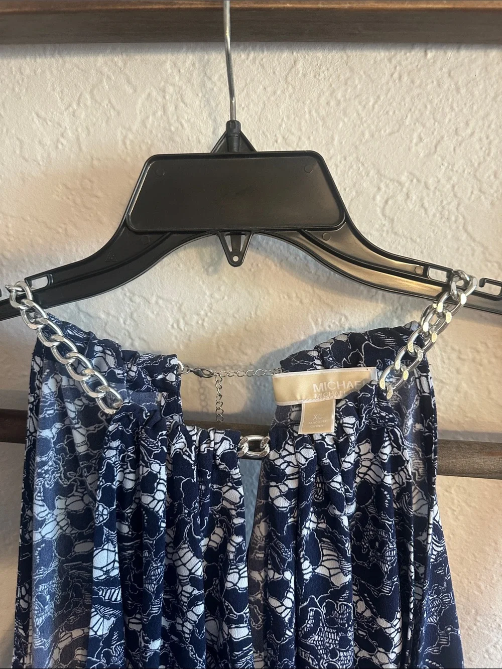 Michael Kors Navy and White Floral Halter Dress