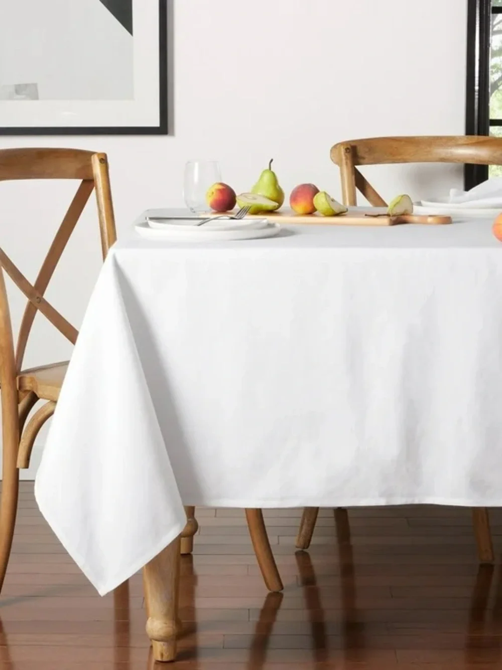 60” x 84” White Cotton Blend Tablecloth - Classic Dining by Mainstays